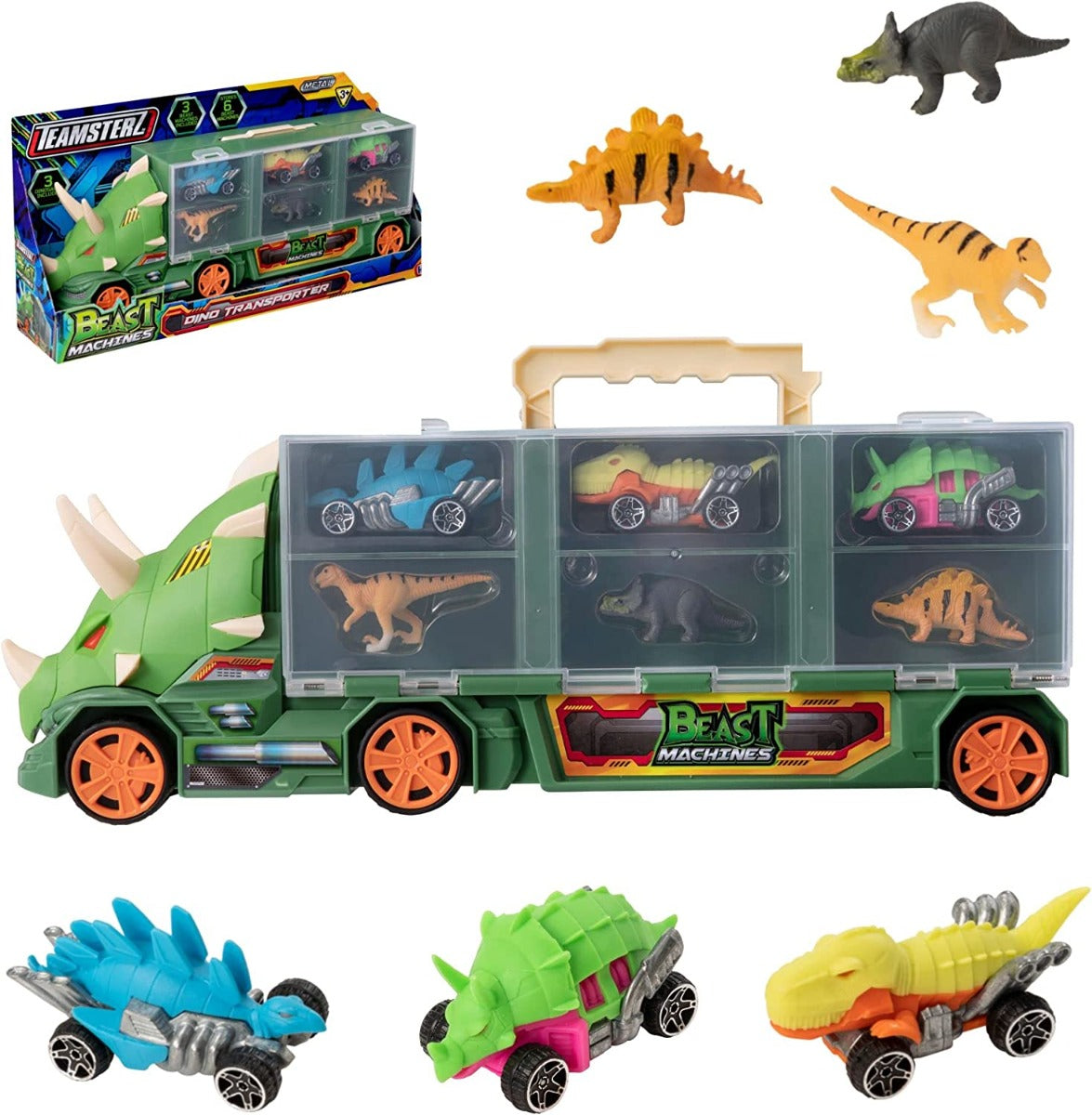 Buy Teamsterz Beast Machines Triceratops Transporter Truck with Cars And Dinosaur Figures Carry Case With Storage | Yallatoys.com