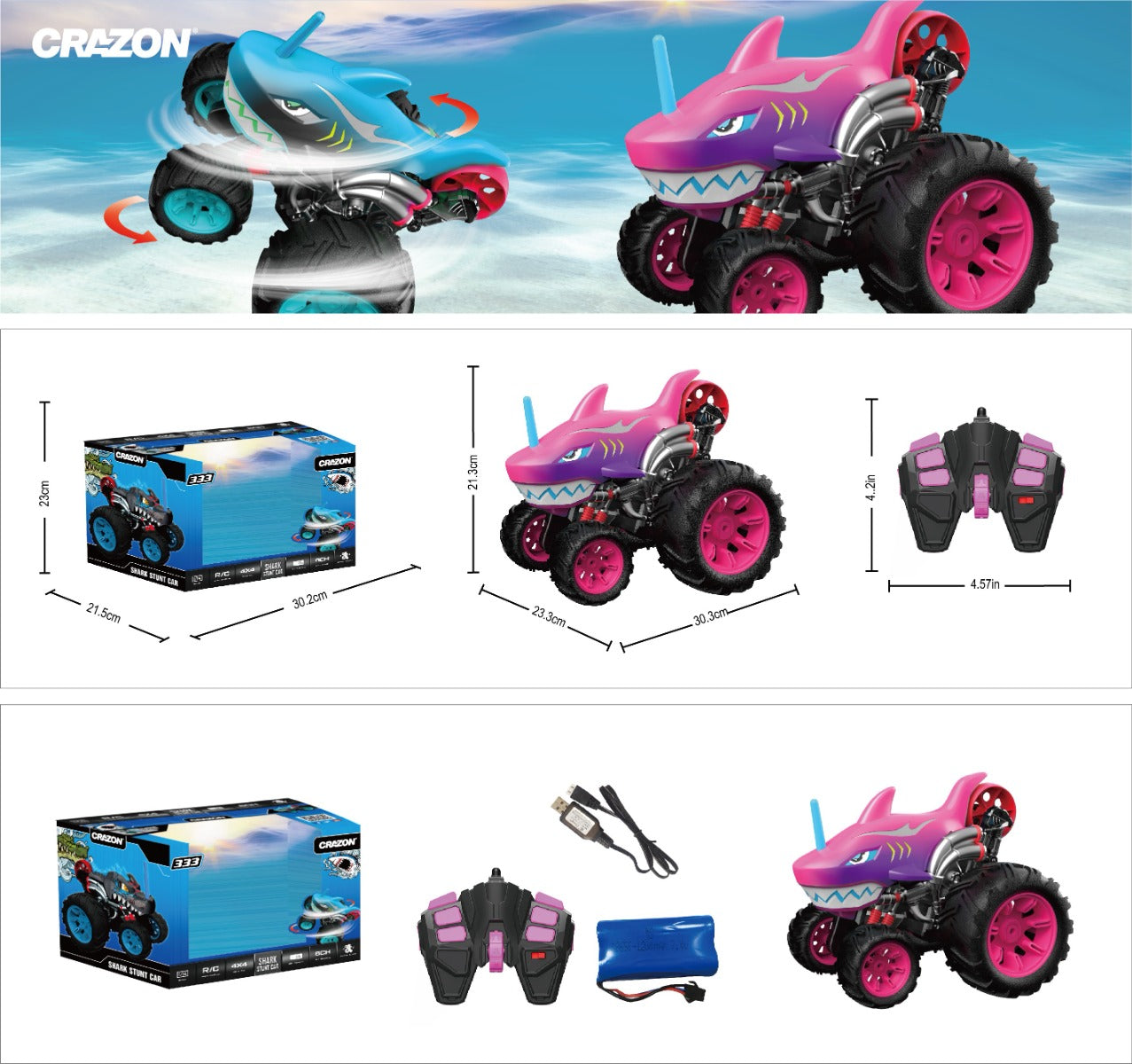 Buy Crazon Scale 1:16 5 Wheel Remote Control Stunt Car Blue | Yallatoys.com