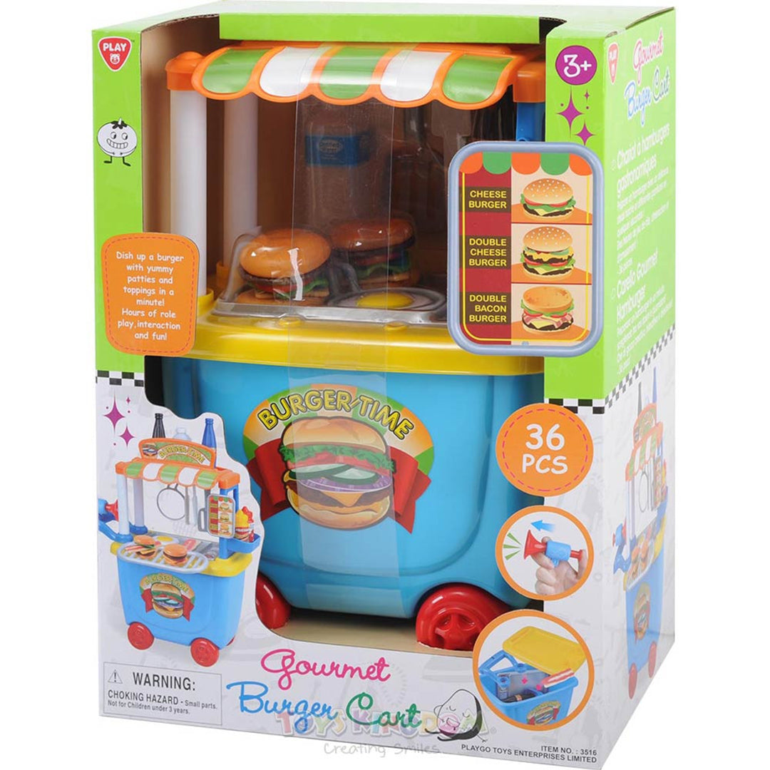 Buy Playgo Gourmet Burger Cart with 36 Pieces | Yallatoys.com