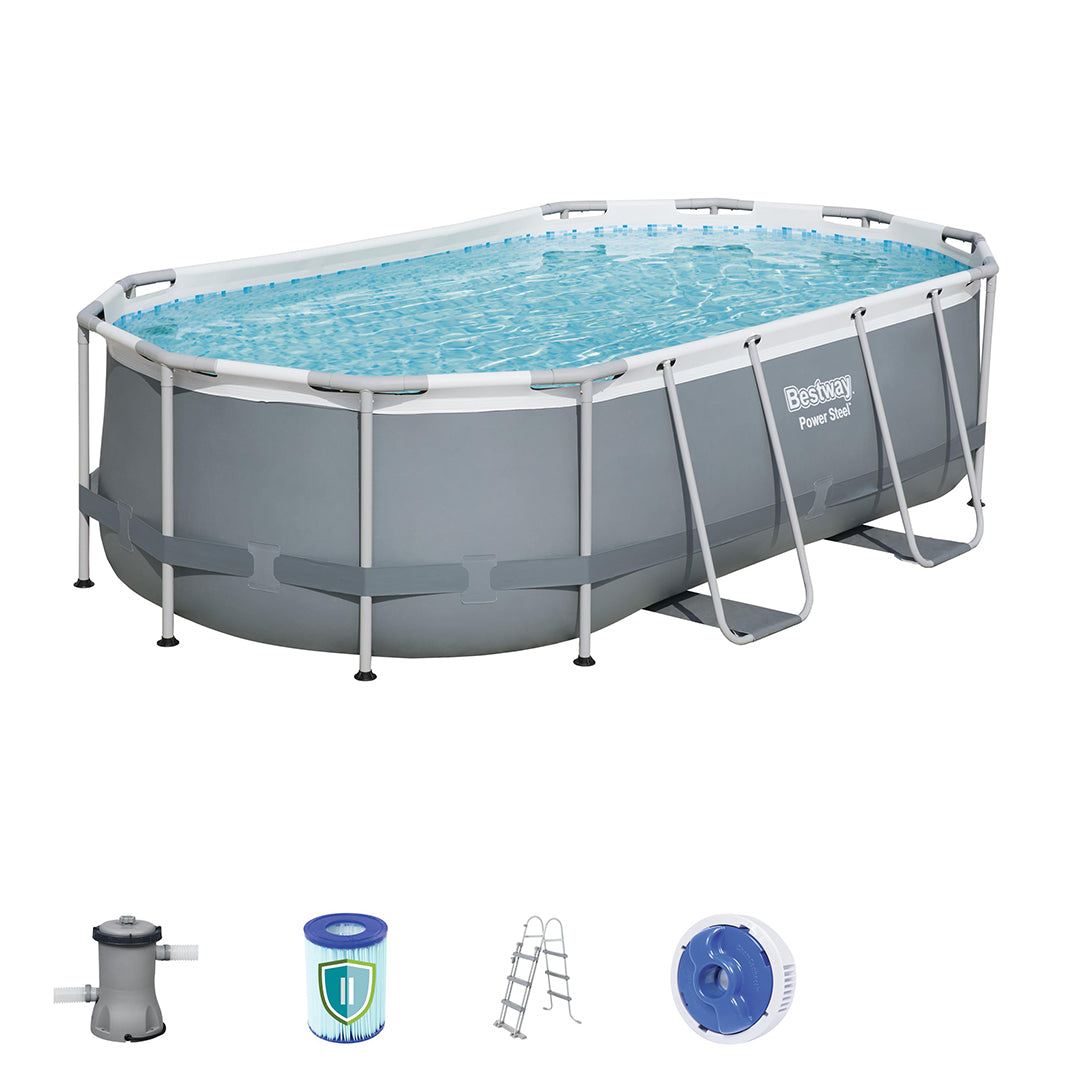 Buy Bestway Power Steel Oval Pool Set 4.2m x 2.5mx 1m  (Free Installationآ inآ 24hrs) | Yallatoys.com