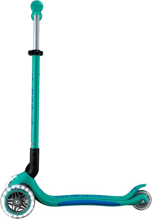 Globber Primo Foldable Plus Lights Scooter-Emerald Green and Navy Blue