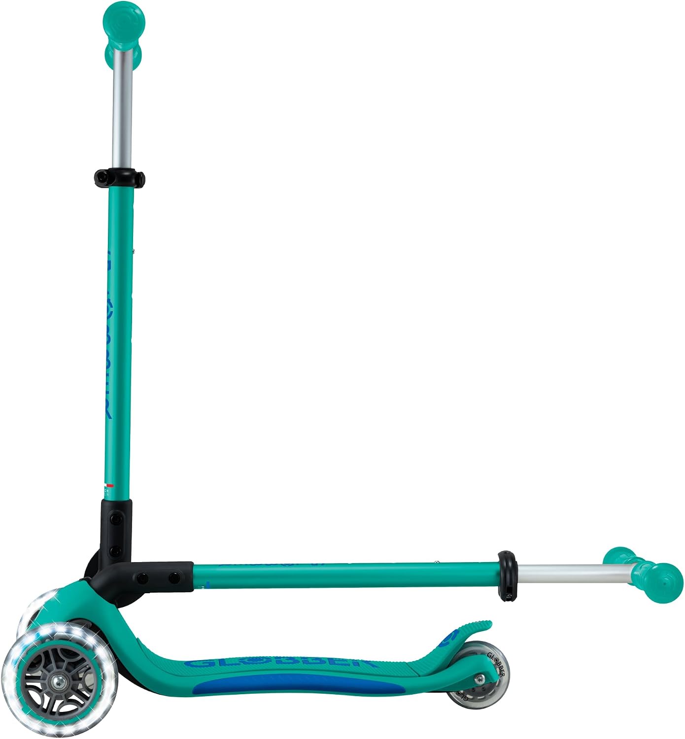 Globber Primo Foldable Plus Lights Scooter-Emerald Green and Navy Blue