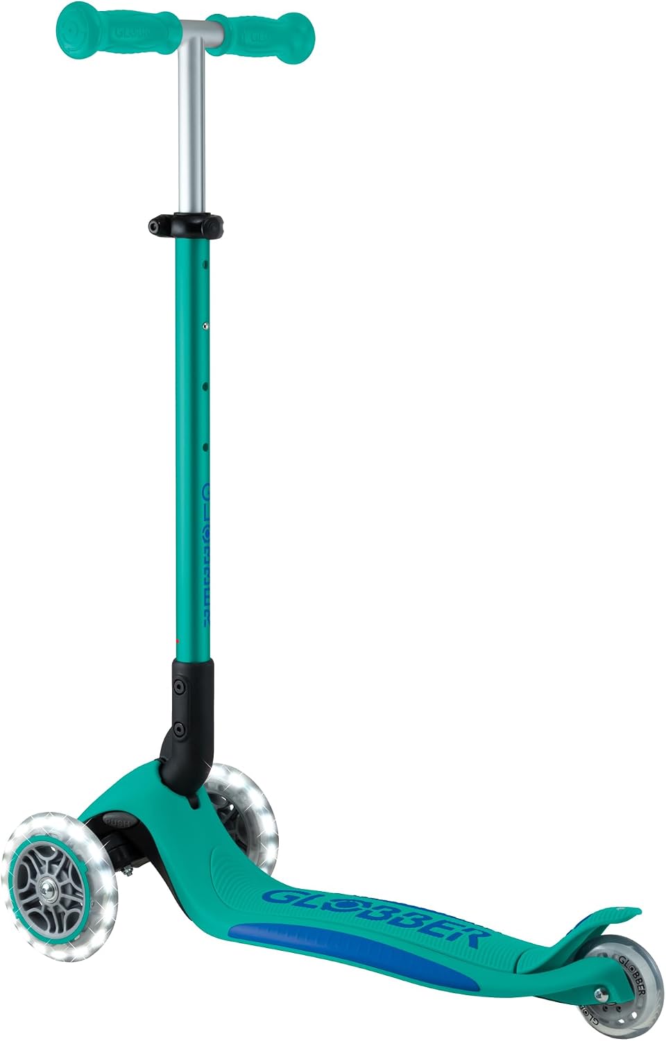 Globber Primo Foldable Plus Lights Scooter-Emerald Green and Navy Blue