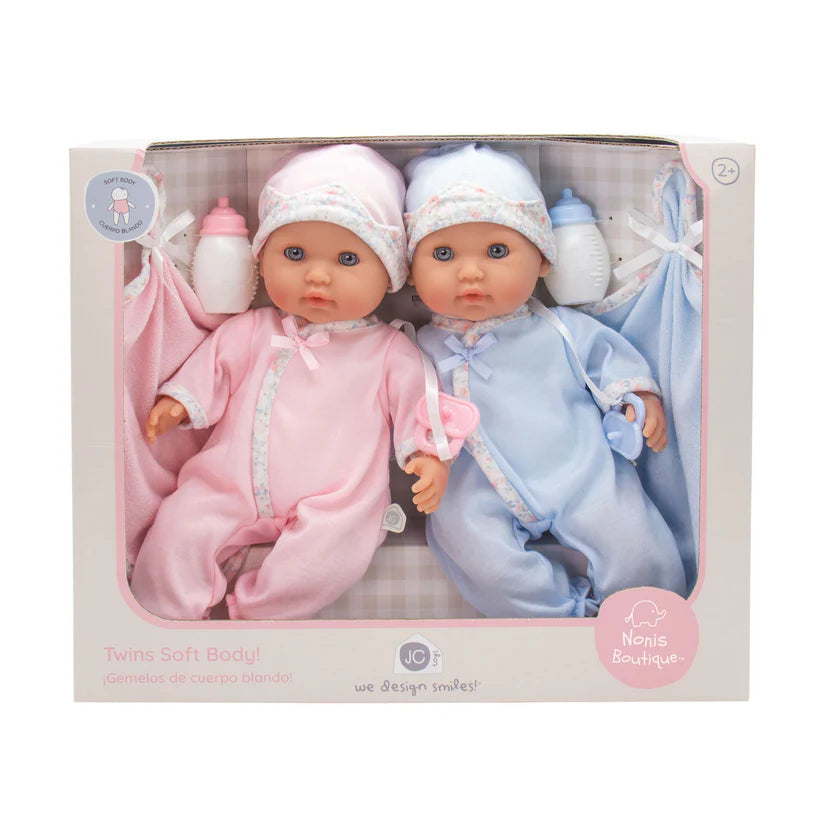 JC Toys Twin Nonis Doll Set Boy and Girl 12.5Inch with Accessories