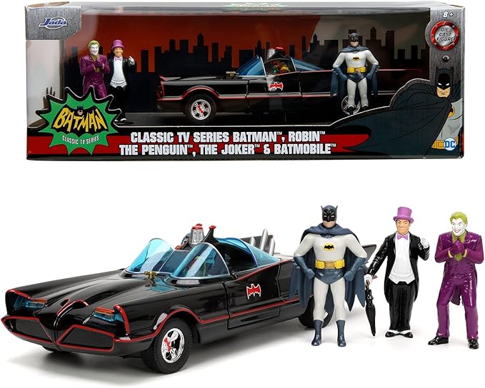 Jada Batman 1966 Class Batmobile Deluxe Car With 4 Action Figures