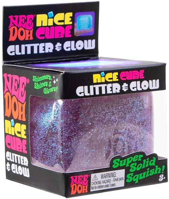 Nee Doh Glitter & Glow Nice Cube Assorted Squishy Toy Purple