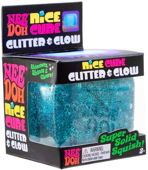 Nee Doh Glitter & Glow Nice Cube Assorted Squishy Toy Blue