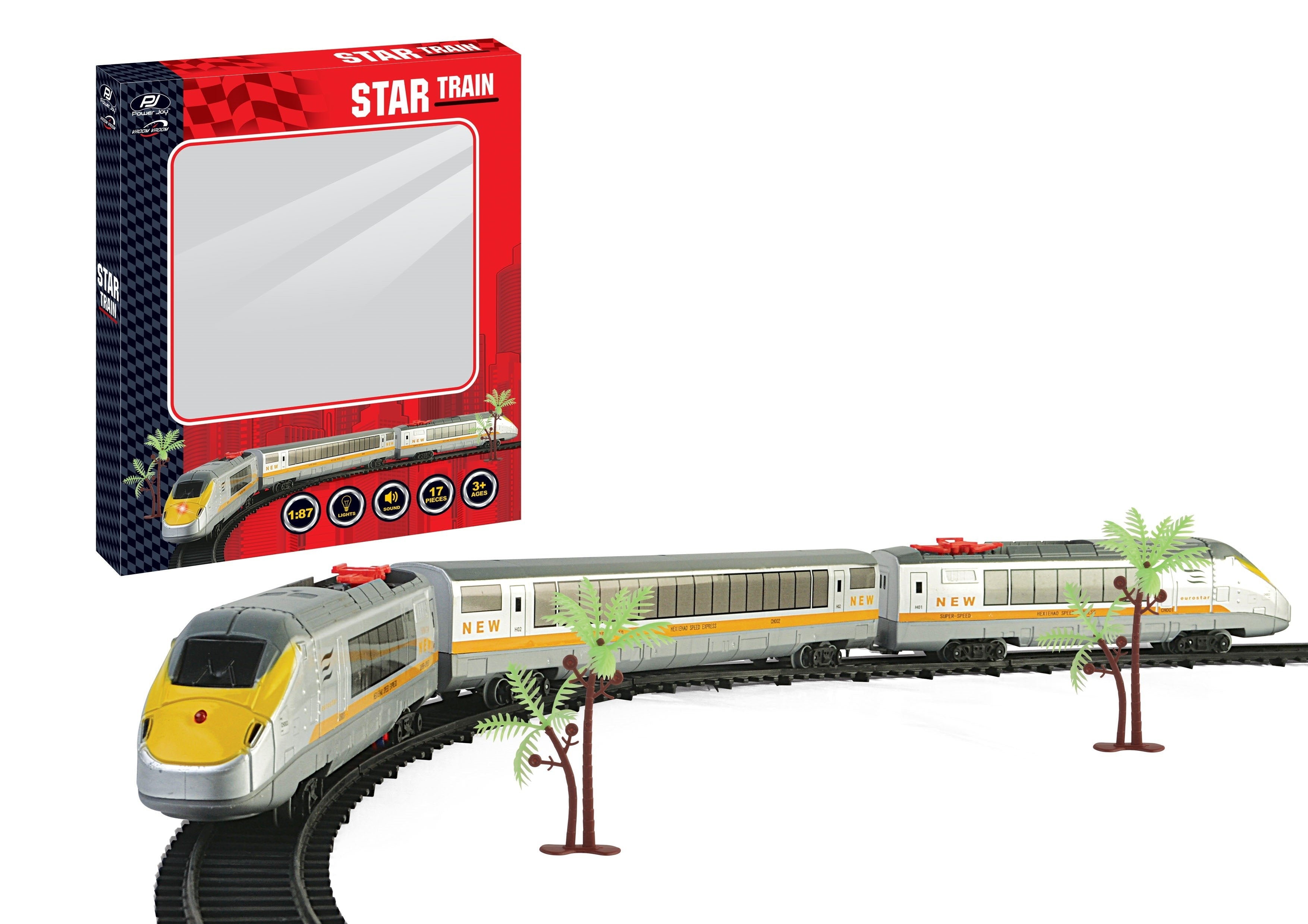 Power Joy Vroom Star Metro 17Piece Toy Train Set with Music & Lights