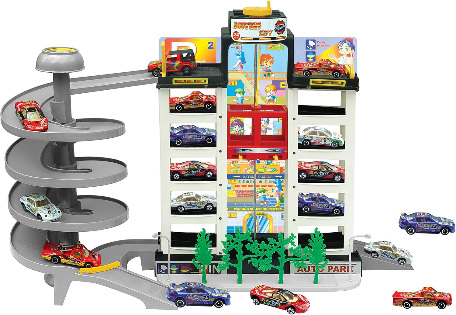 Power Joy Vroom Motor City Garage With 4 Cars