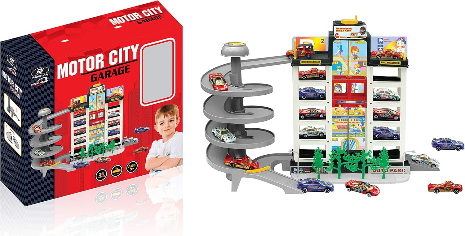 Power Joy Vroom Motor City Garage With 4 Cars