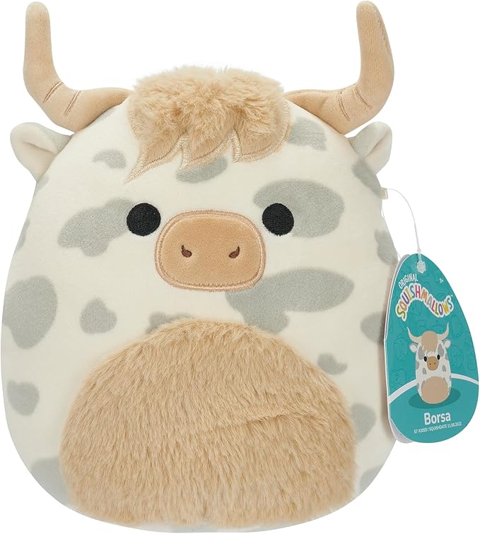 Squishmallows Little Plush Borsa Grey Spotted Highland Cow 7.5 Inch