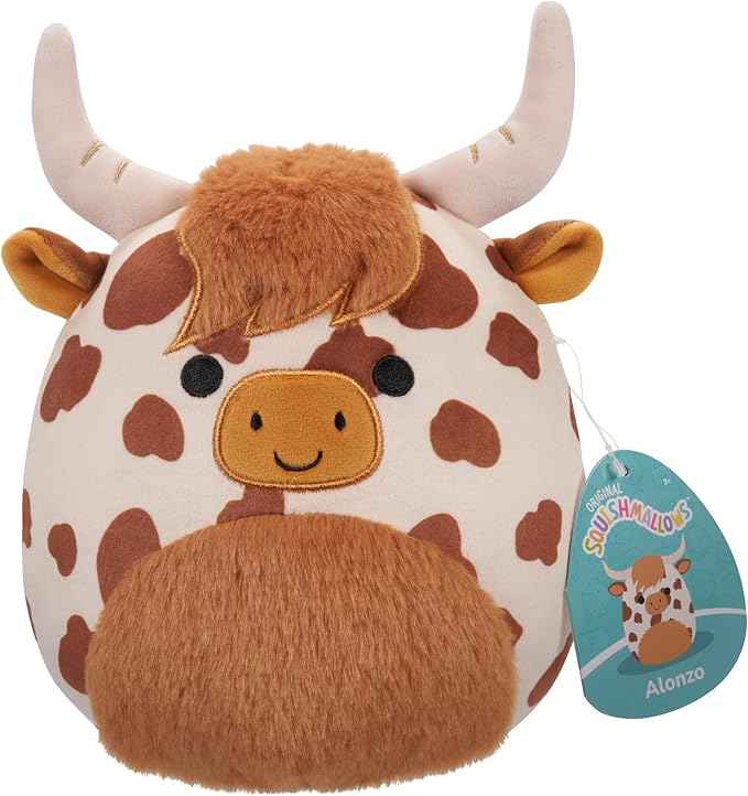 Squishmallows Little Plush Alonzo Brown and White Highland Cow 7.5 Inch