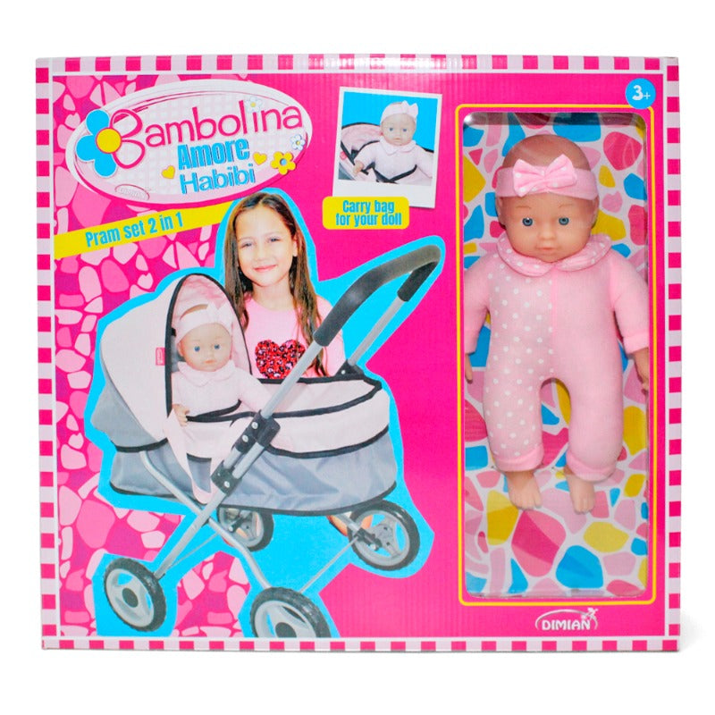 Buy Bambolina Pram Set 2 In 1 With Doll | Yallatoys.com