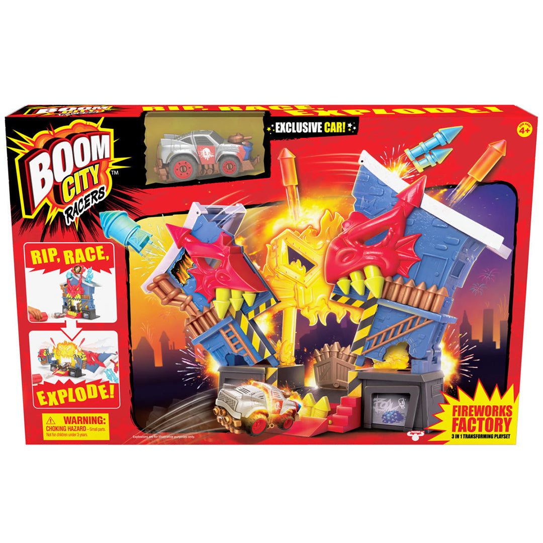 Buy Boom City Racers-Fireworks Factory-3 in 1 Transforming Playset-Rip Race Explode Includes Exclusive Collectible Car-Thrilling Fun | Yallatoys.com