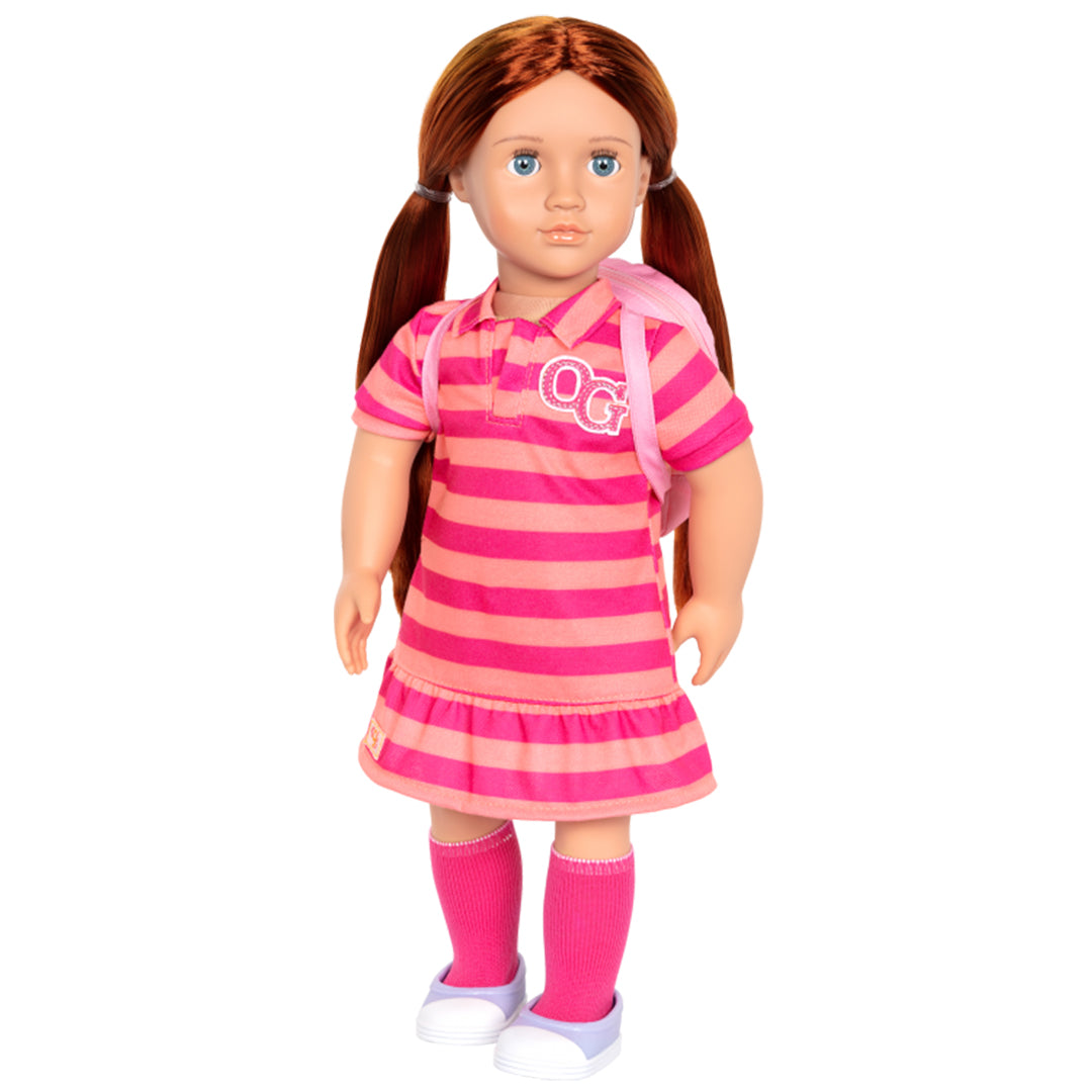 Buy Our Generation Doll With Striped Dress & Polka Dot Knapsack Kimmy | Yallatoys.com
