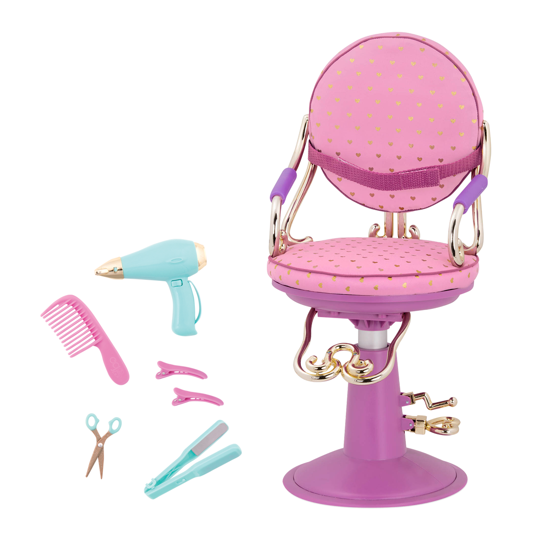 Buy Our Generation Doll Sitting Pretty Salon Chair Gold Hearts Purple Base | Yallatoys.com