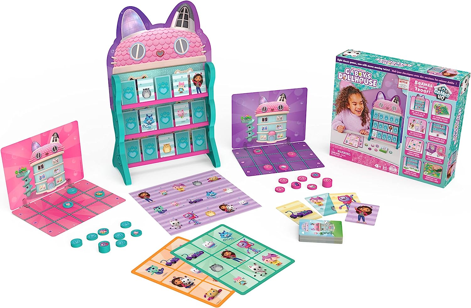 Buy Gabbys Dollhouse Games HeadQuatres Checkers Tic Tac Toe Memory Match Go Fish Bingo Cards Board Games | Yallatoys.com