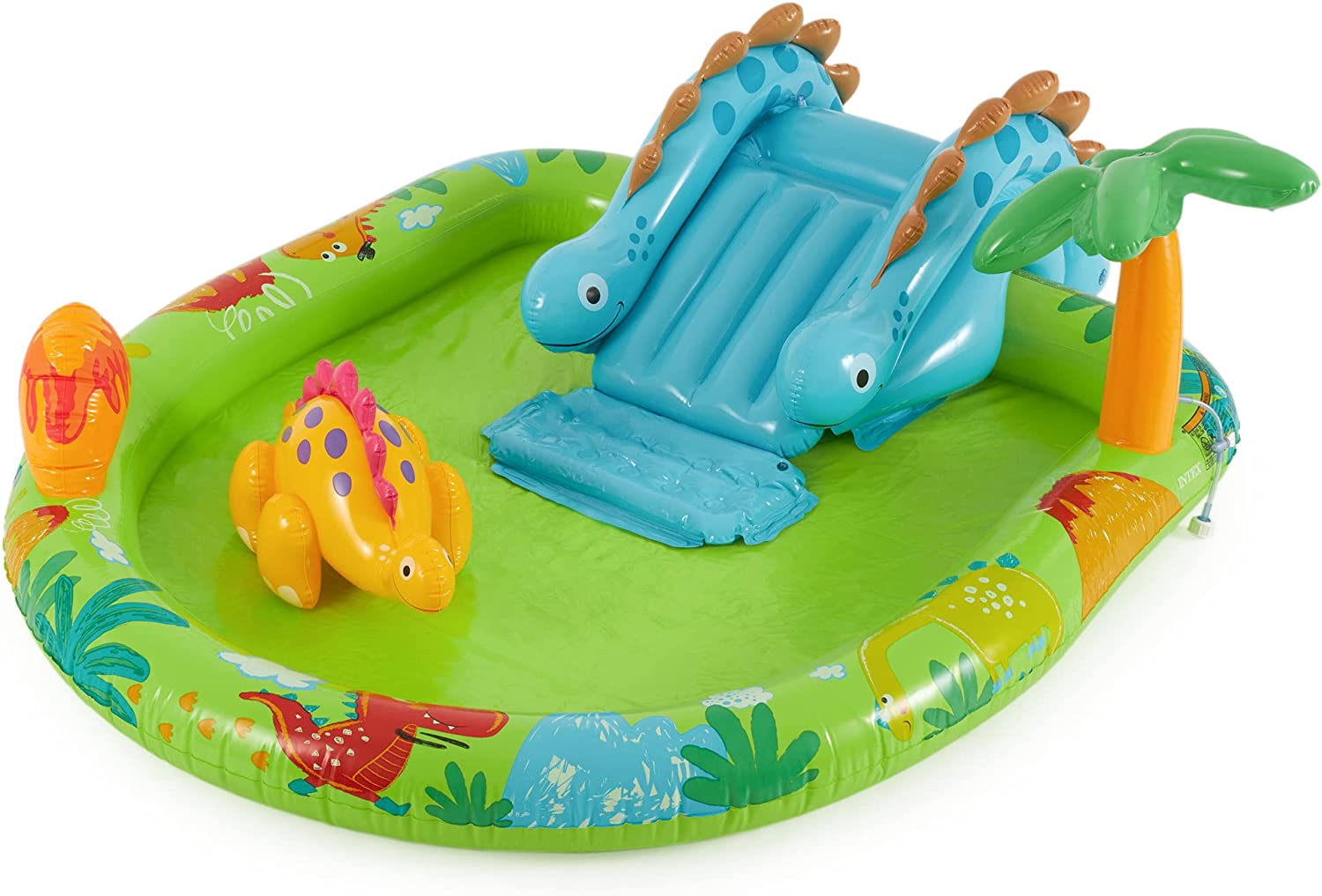 Buy Intex Little Dino Inflatable Backyard Pool Play Center with Palm Tree Sprayer Mini Slide and Inflatable Dinosaur | Yallatoys.com