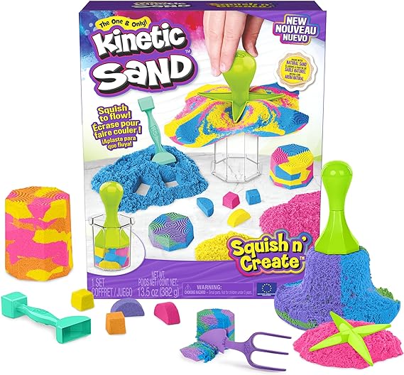 Buy Kinetic Sand Squish N Create Playset with 13.5oz of Blue, Yellow and Pink Play Sand 5 Tools | Yallatoys.com