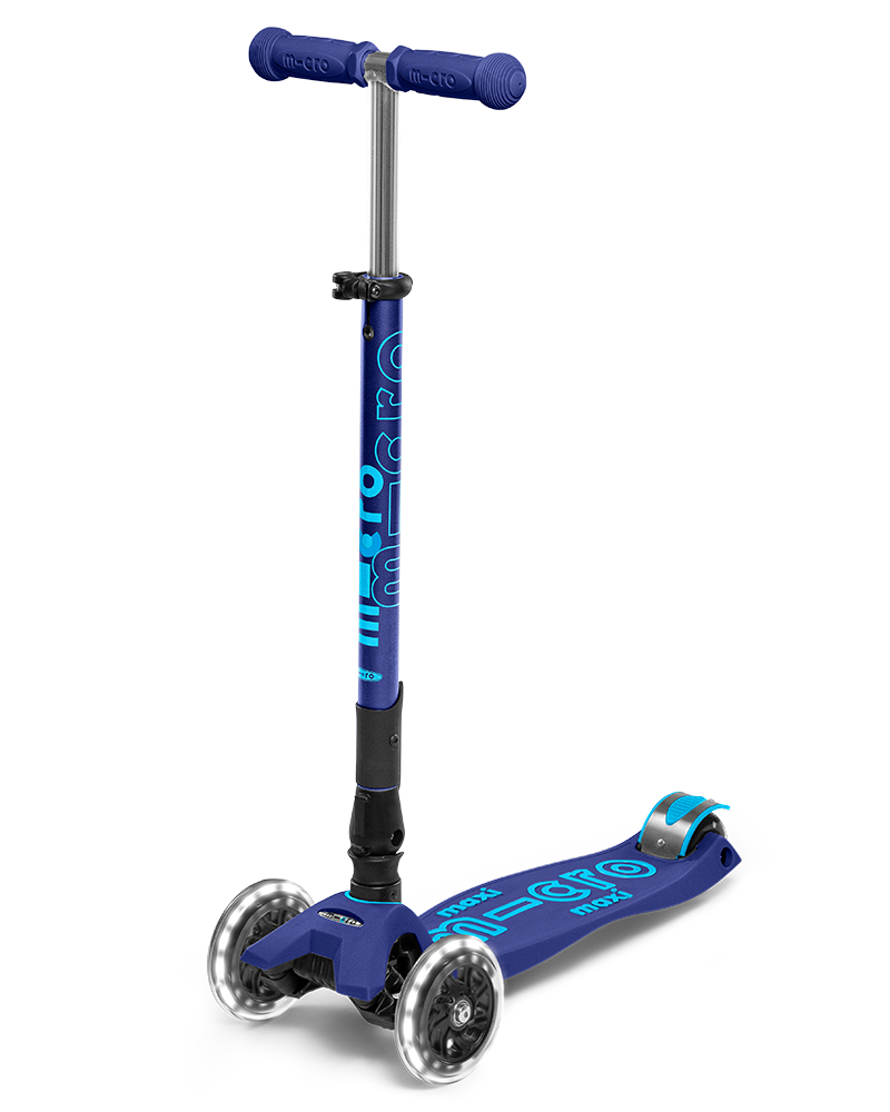 Buy Micro Maxi Deluxe Foldable LED Wheels Navy Blue Scooter | Yallatoys.com