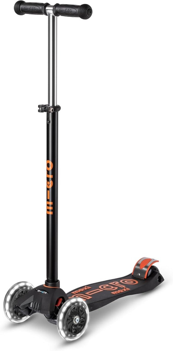 Buy Micro Maxi Deluxe Black & Orange LED 3 Wheel Scooter | Yallatoys.com