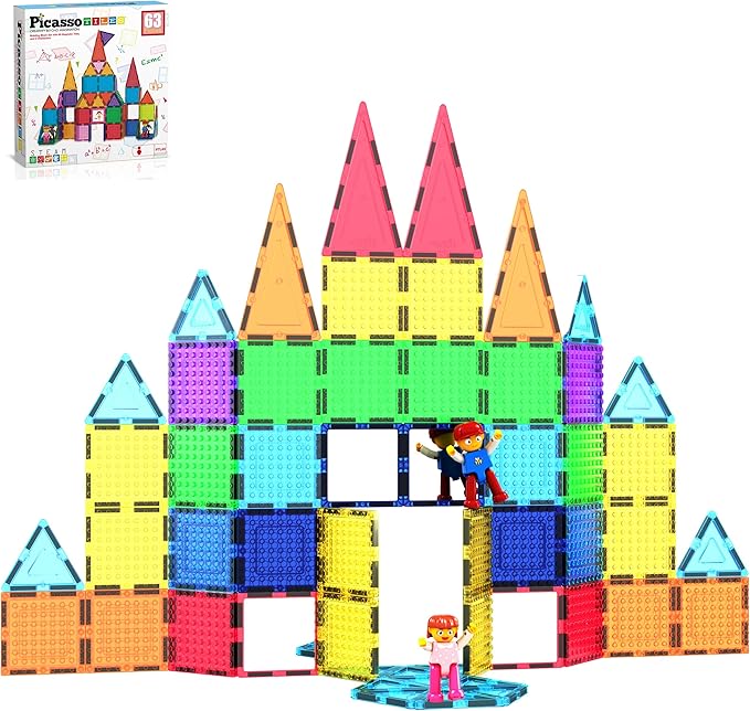 Buy Picasso Tiles Magnetic Building Block Tiles with 2 Character Figures 63pcs | Yallatoys.com