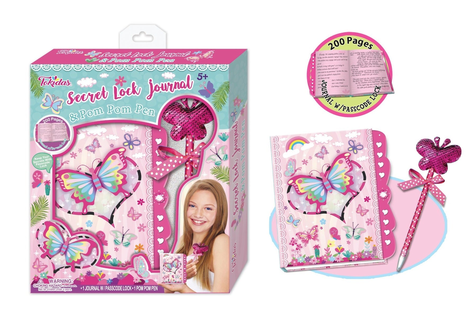 Buy Tokidas Butterfly Secret Lock Journal & Pom Pom Pen | Yallatoys.com